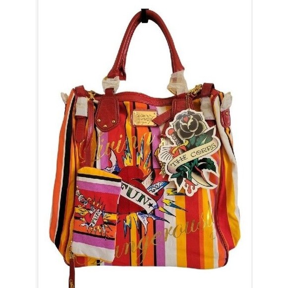 Ed Hardy Y2K Sally Embroidered Tote Bag w/ Wallet & Dust Cover Rare NEW Vintage - Picture 2 of 16